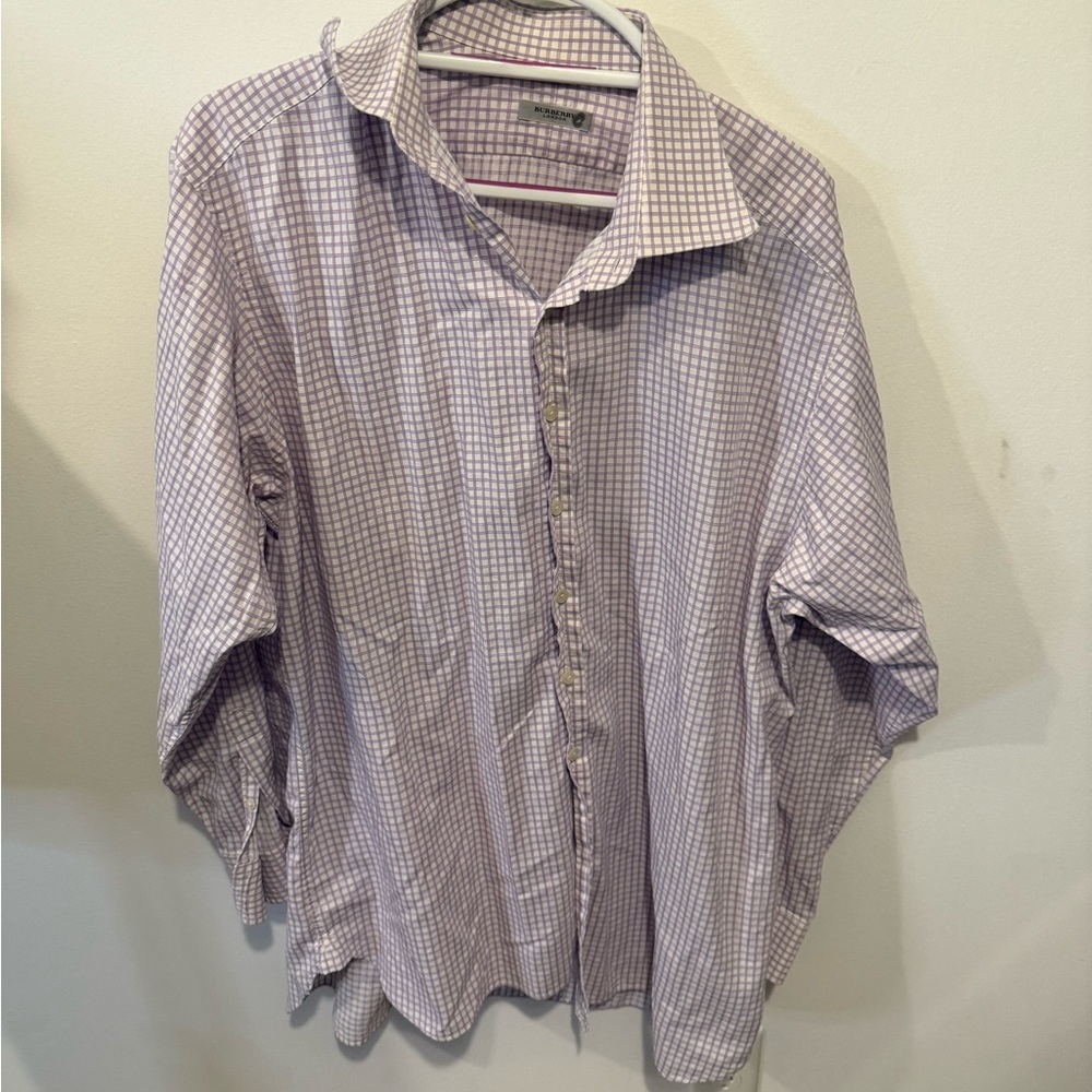 Burberry 17 1/2 44 Men's Purple Checkered Shirt